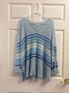 Women's Mudpie Blue Striped Oversized One Size Sweater